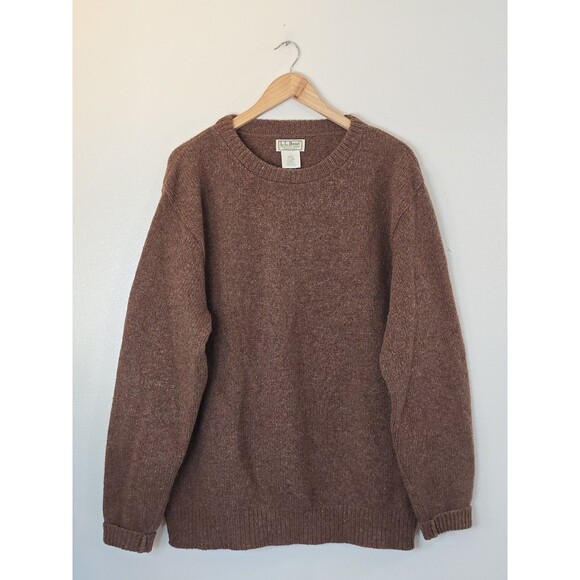 LL Bean Mens Wool Sweater Size Large Tall Brown Crewneck Pullover Cozy Cabincore - Picture 1 of 10